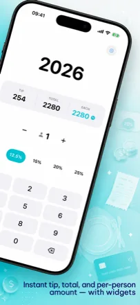 Calculator showing tip, total, and per-person amount