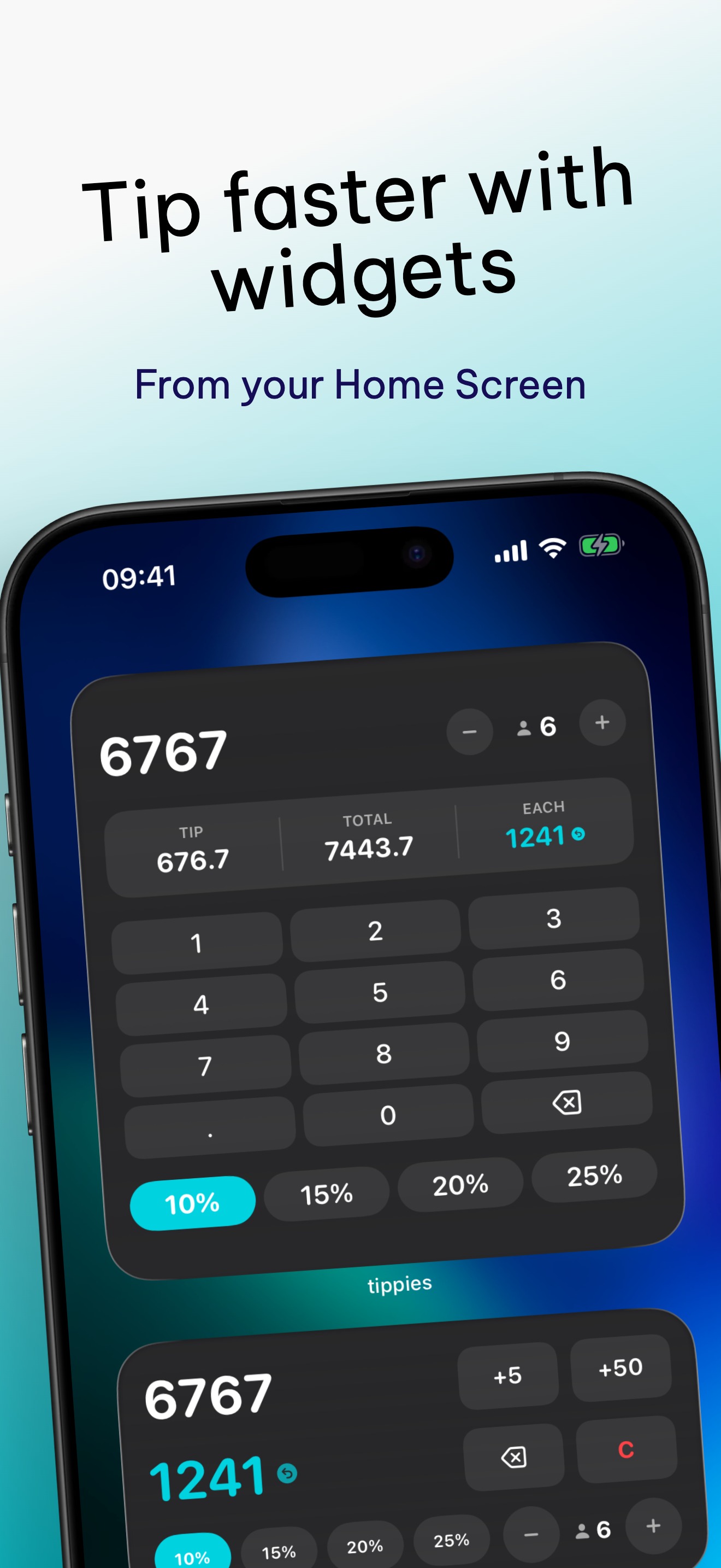 Large widget for faster tipping from Home Screen